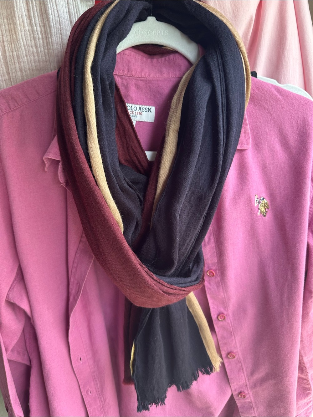 Brooks Brothers Colorblock Scarf in Black, Burgundy & Tan